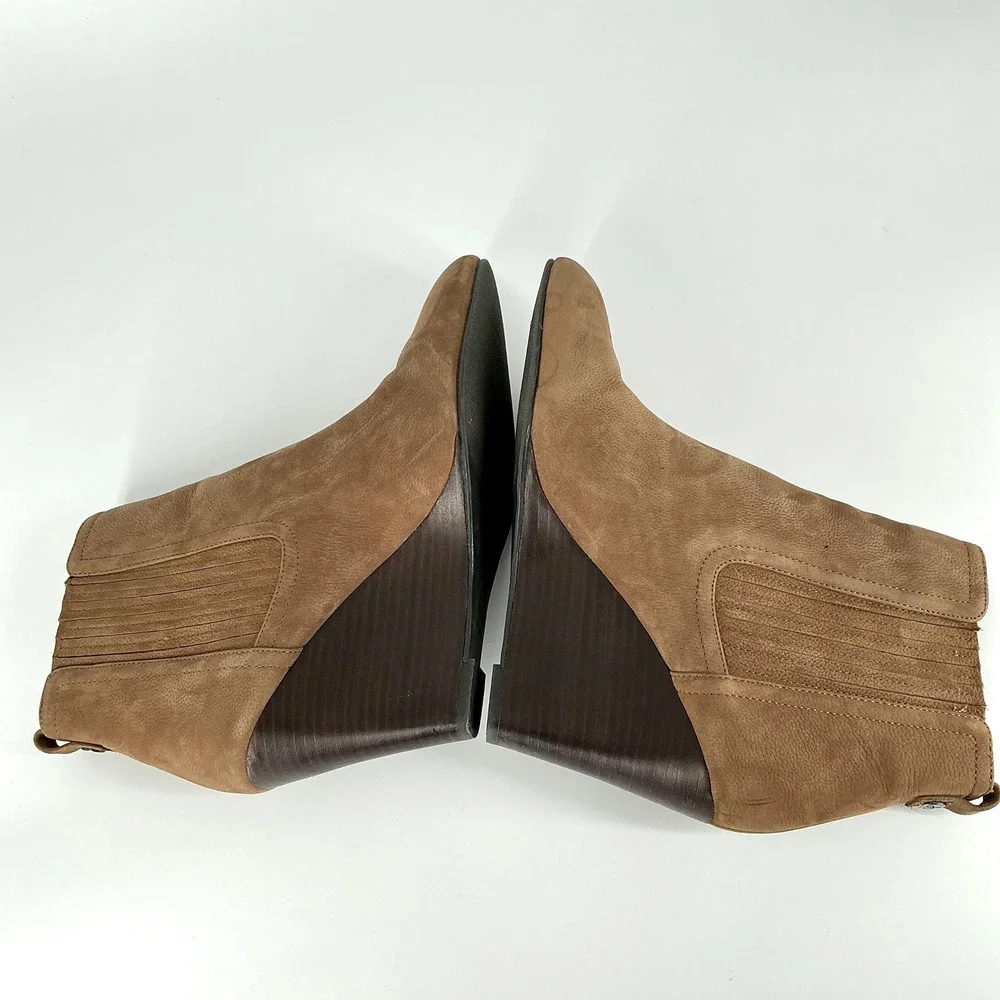 Sam Edelman Size 9.5 Tan Suede Wedge Ankle Boots Almond Toe Elastic Gore Gillian
